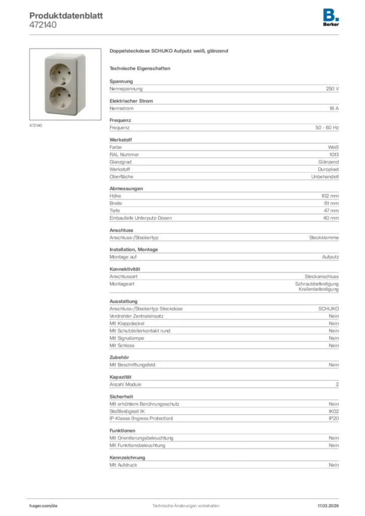 Bild Berker Produktdatenblatt 472140 | Hager Deutschland