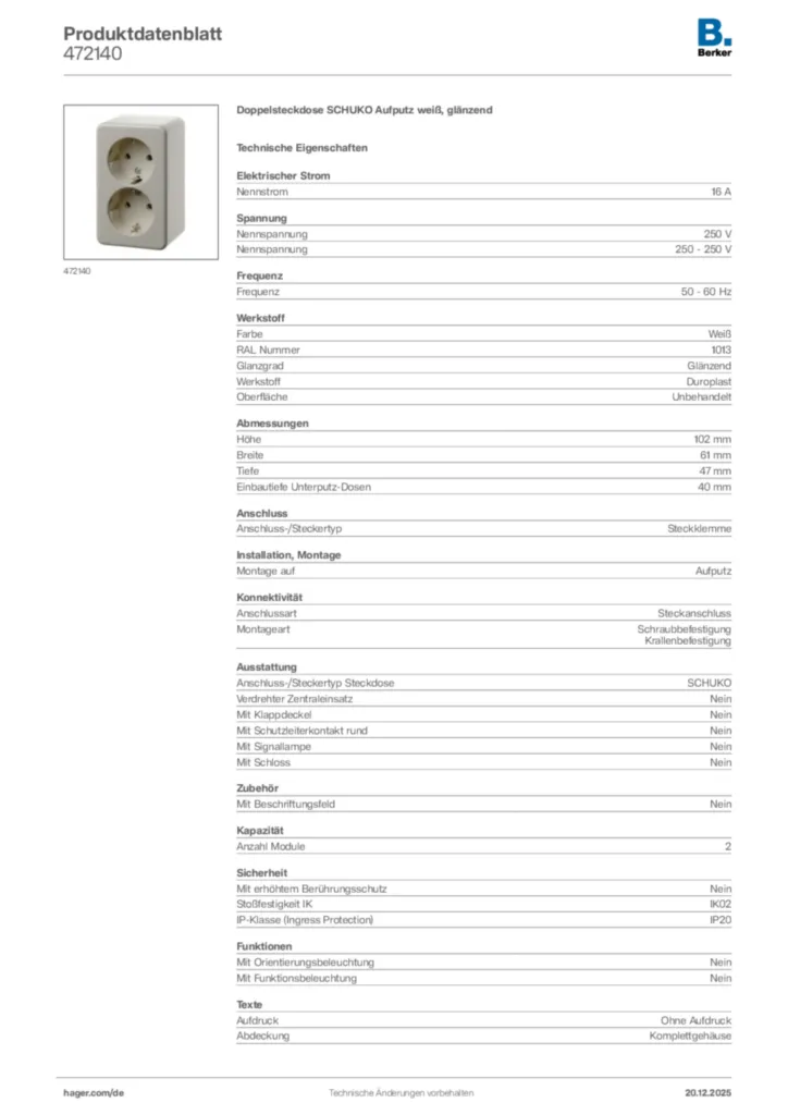 Bild Berker Produktdatenblatt 472140 | Hager Deutschland