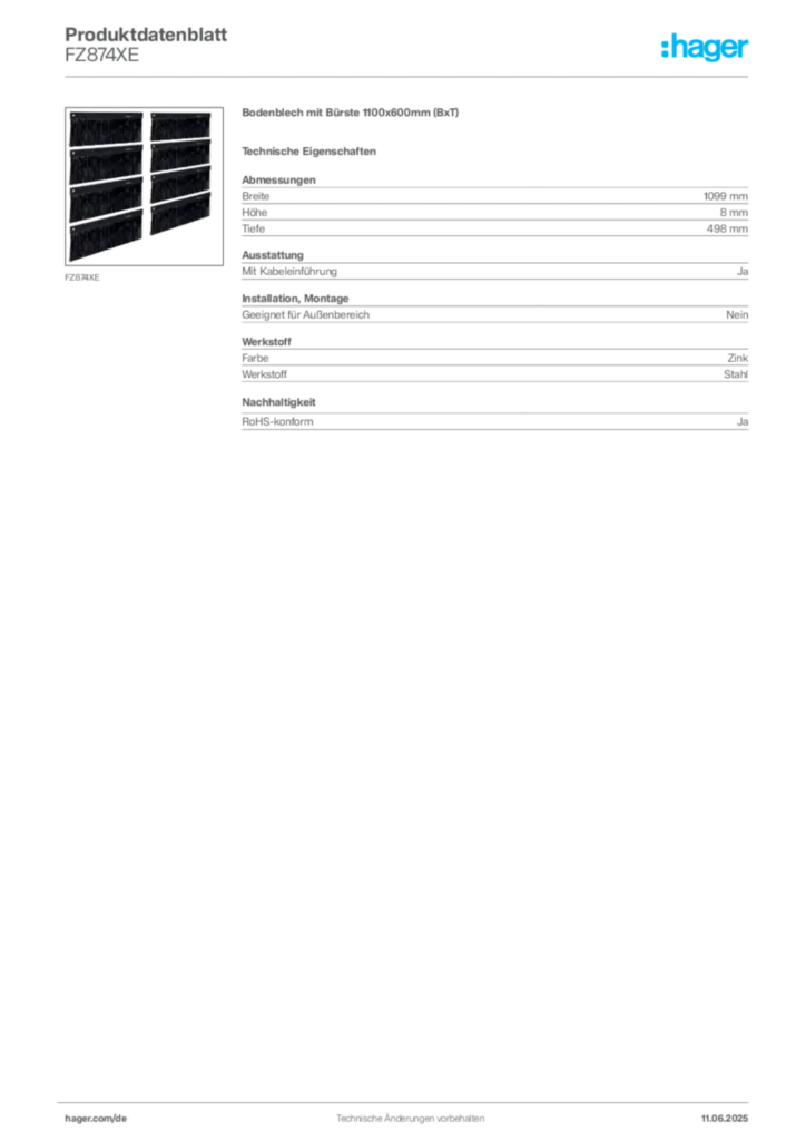 Bild Hager Produktdatenblatt FZ874XE | Hager Deutschland