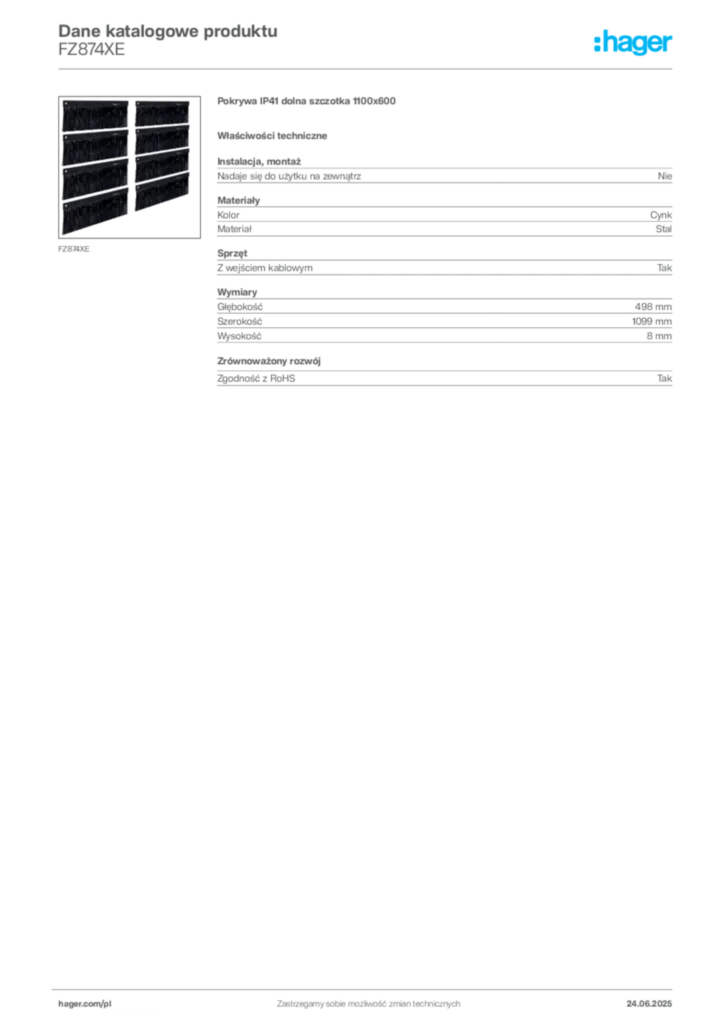 Zdjęcie Hager Dane katalogowe produktu FZ874XE | Hager Polska