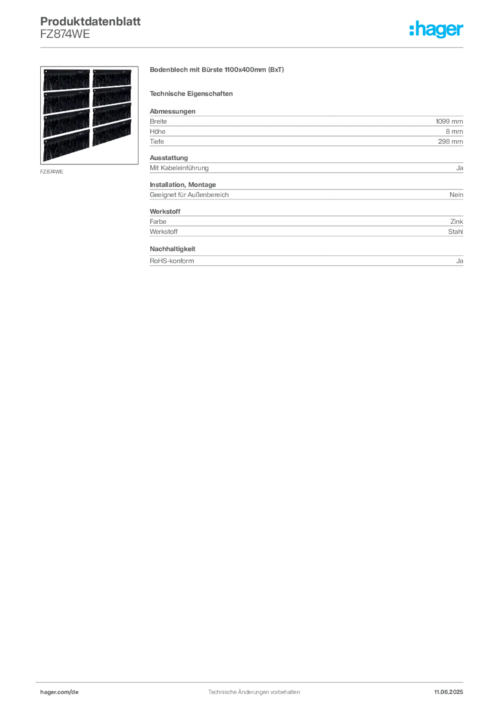 Bild Hager Produktdatenblatt FZ874WE | Hager Deutschland