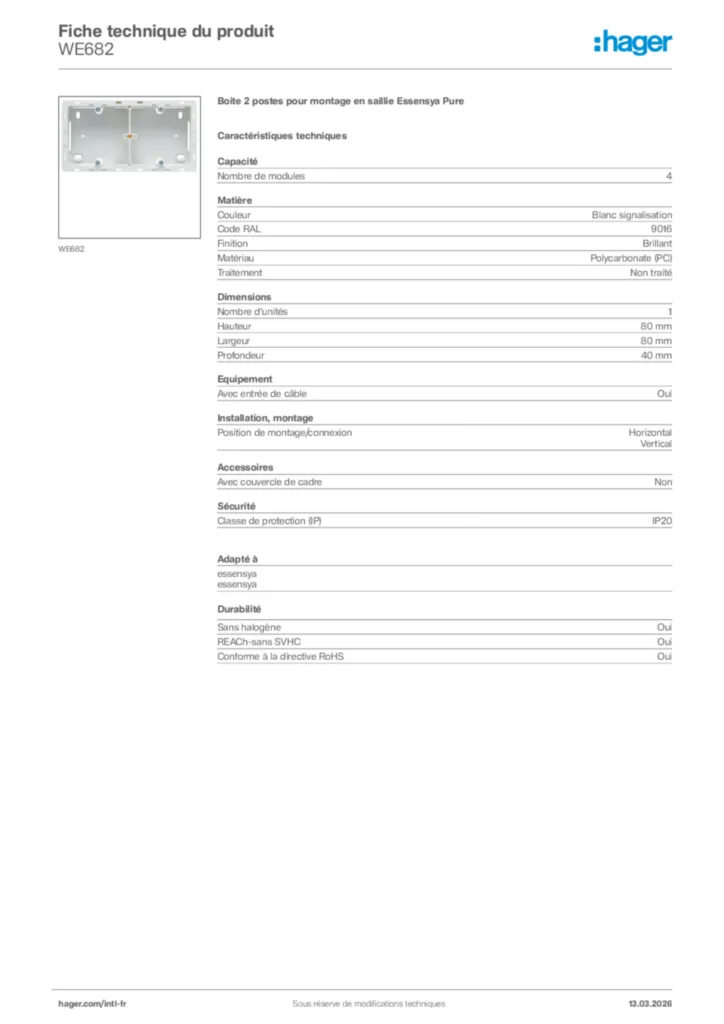 Image Hager Fiche technique du produit WE682 | Hager Afrique
