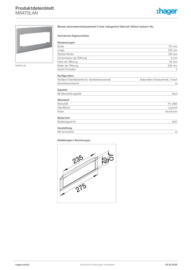 Bild Hager Produktdatenblatt M6470LAN | Hager Deutschland
