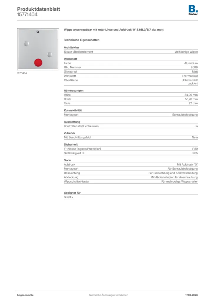 Bild Berker Produktdatenblatt 15771404 | Hager Deutschland