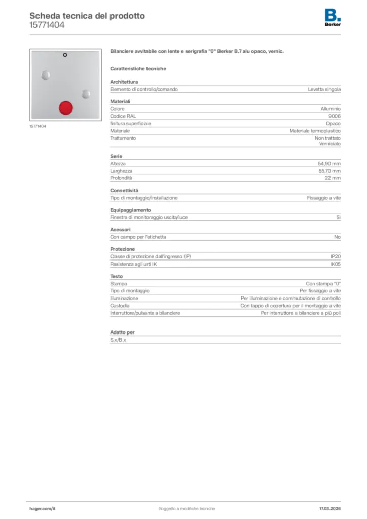 Immagine Berker Scheda tecnica del prodotto 15771404 | Hager Italia