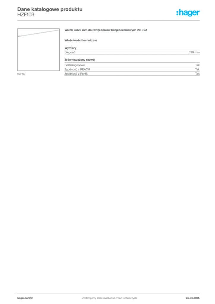 Zdjęcie Hager Dane katalogowe produktu HZF103 | Hager Polska