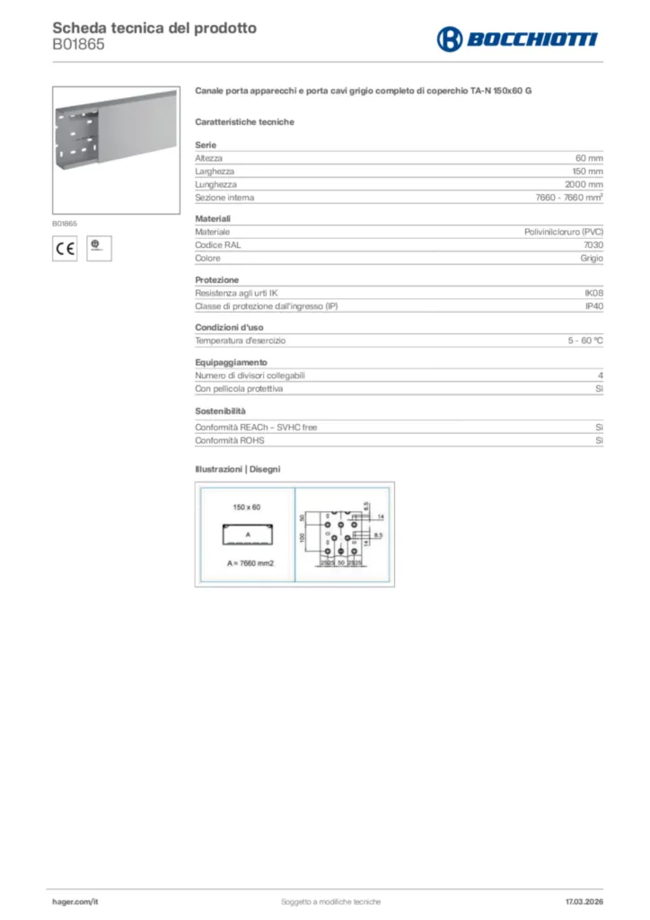 Immagine Bocchiotti Scheda tecnica del prodotto B01865 | Hager Italia