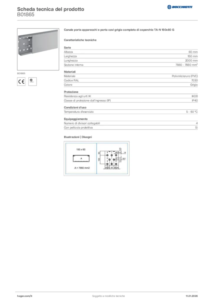 Immagine Bocchiotti Scheda tecnica del prodotto B01865 | Hager Italia