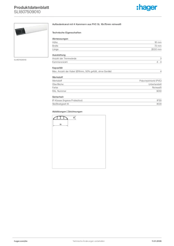 Bild Hager Produktdatenblatt SL1807509010 | Hager Deutschland