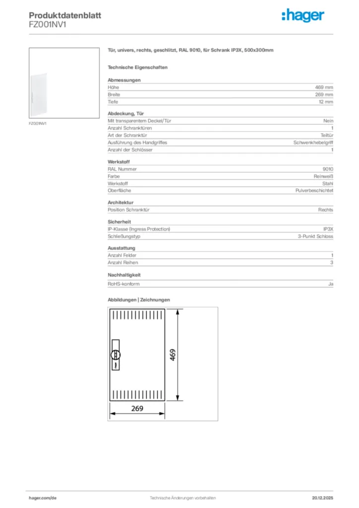 Bild Hager Produktdatenblatt FZ001NV1 | Hager Deutschland
