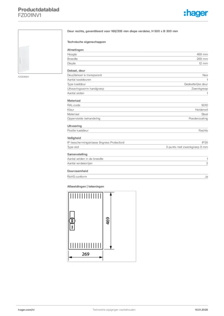 Afbeelding Hager Productdatablad FZ001NV1 | Hager Nederland