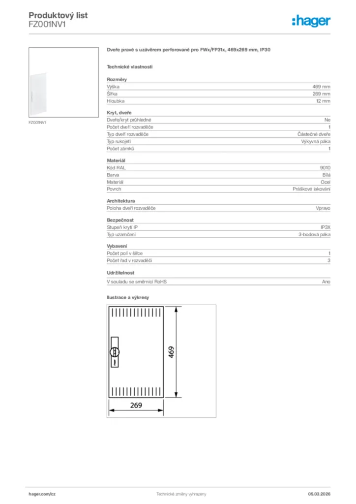 Obrázek Hager Product data sheet FZ001NV1 | Hager
