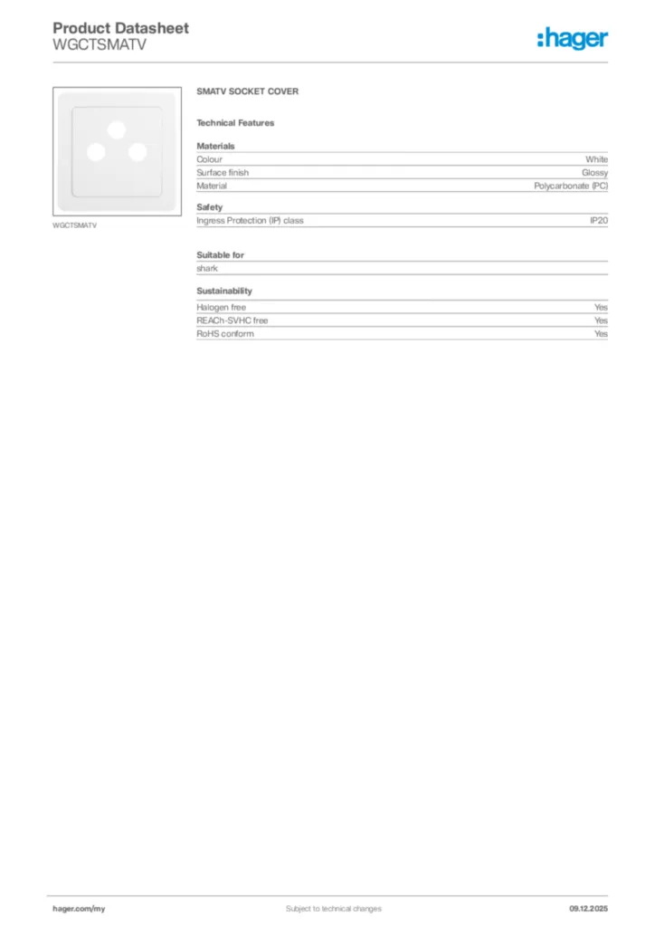 Image Hager Product data sheet WGCTSMATV  | Hager
