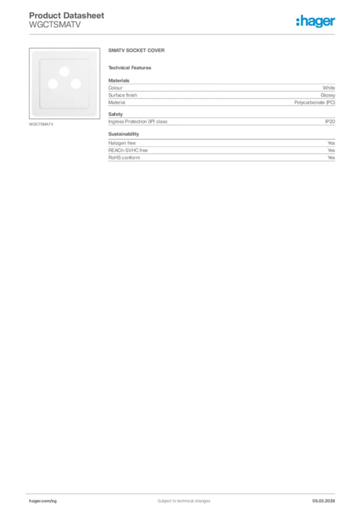 Image Hager Product data sheet WGCTSMATV  | Hager