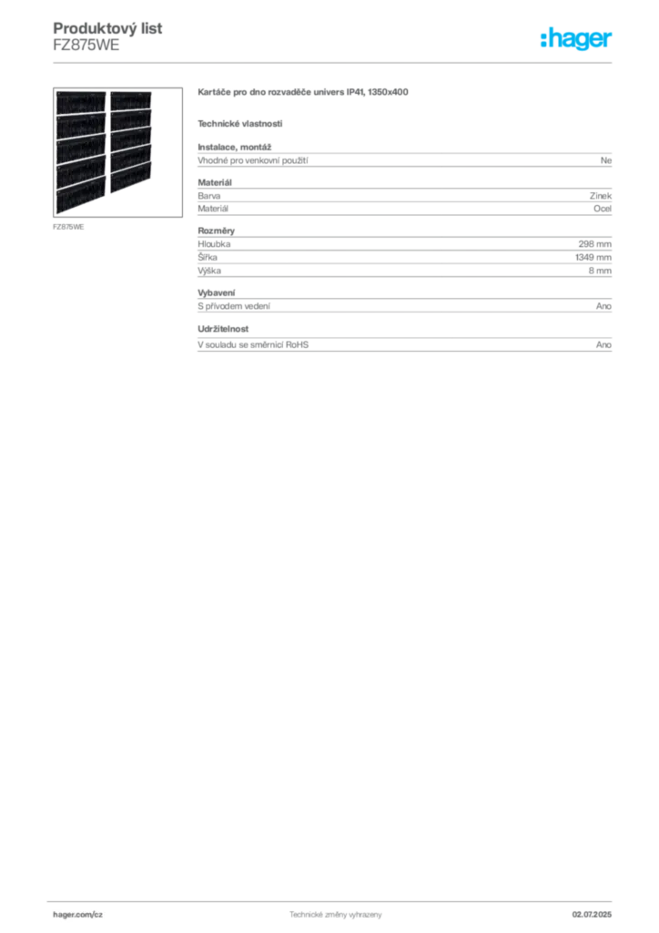Obrázek Hager Produktový list FZ875WE | Hager