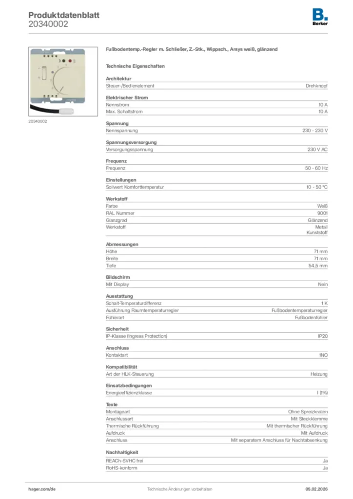 Bild Berker Produktdatenblatt 20340002 | Hager Deutschland