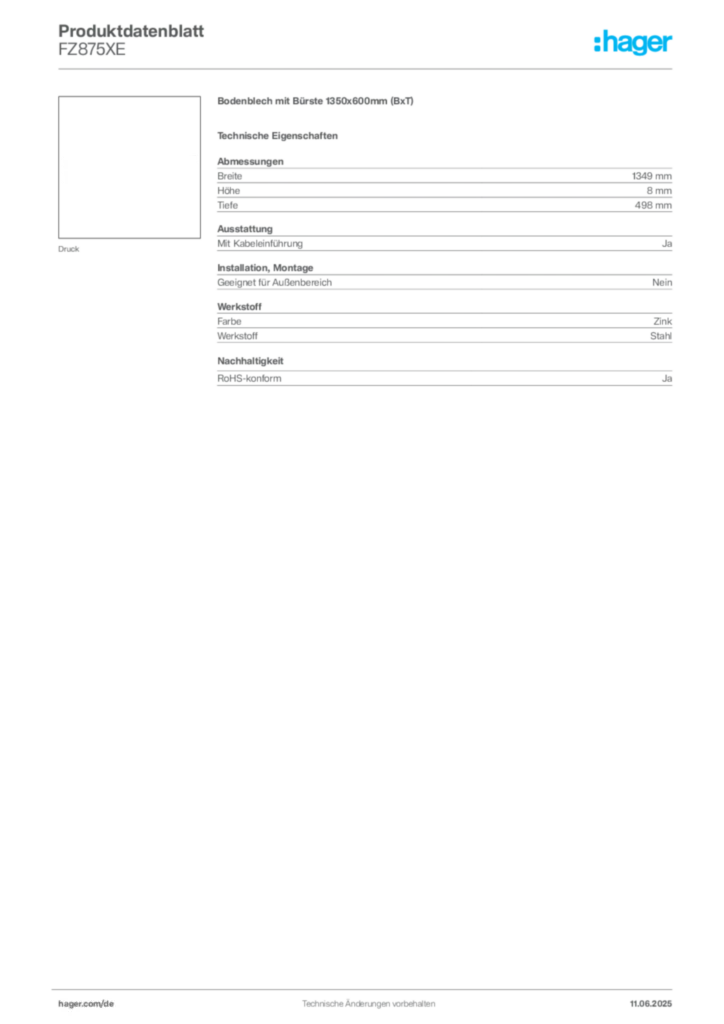 Bild Hager Produktdatenblatt FZ875XE | Hager Deutschland