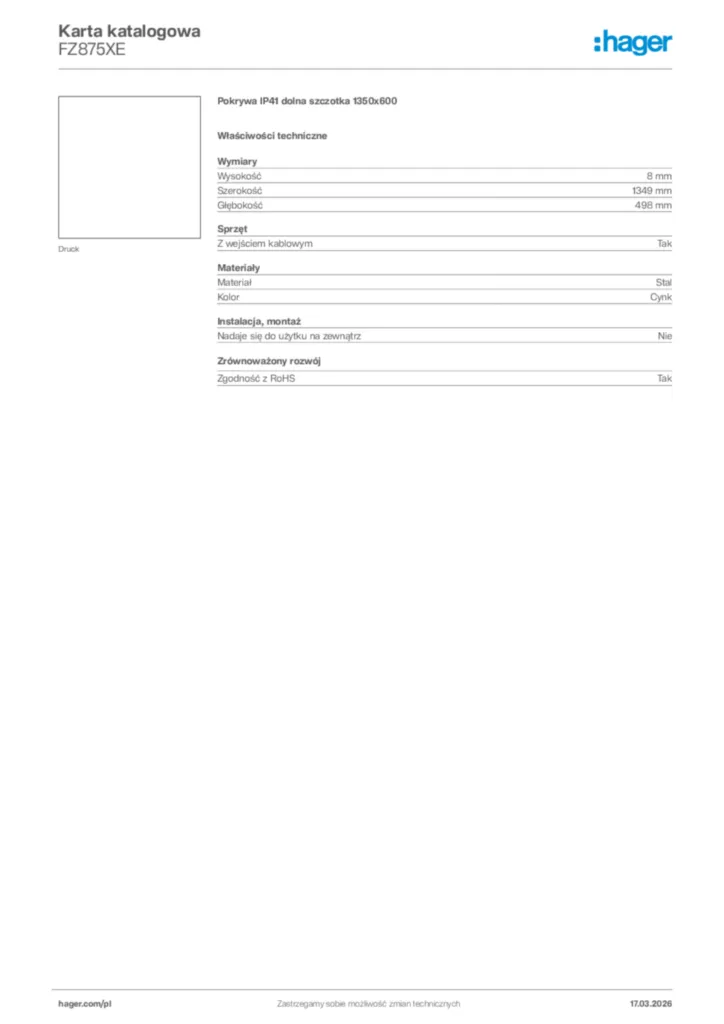 Zdjęcie Hager Karta katalogowa FZ875XE | Hager Polska