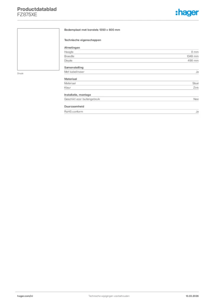 Afbeelding Hager Productdatablad FZ875XE | Hager Nederland