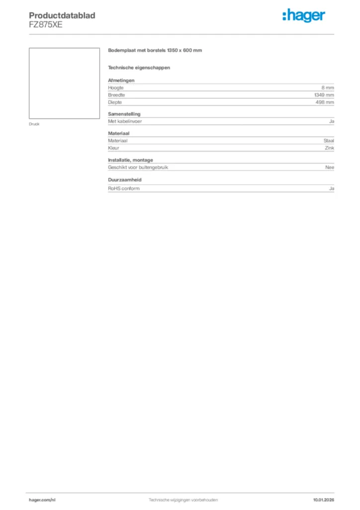 Afbeelding Hager Productdatablad FZ875XE | Hager Nederland