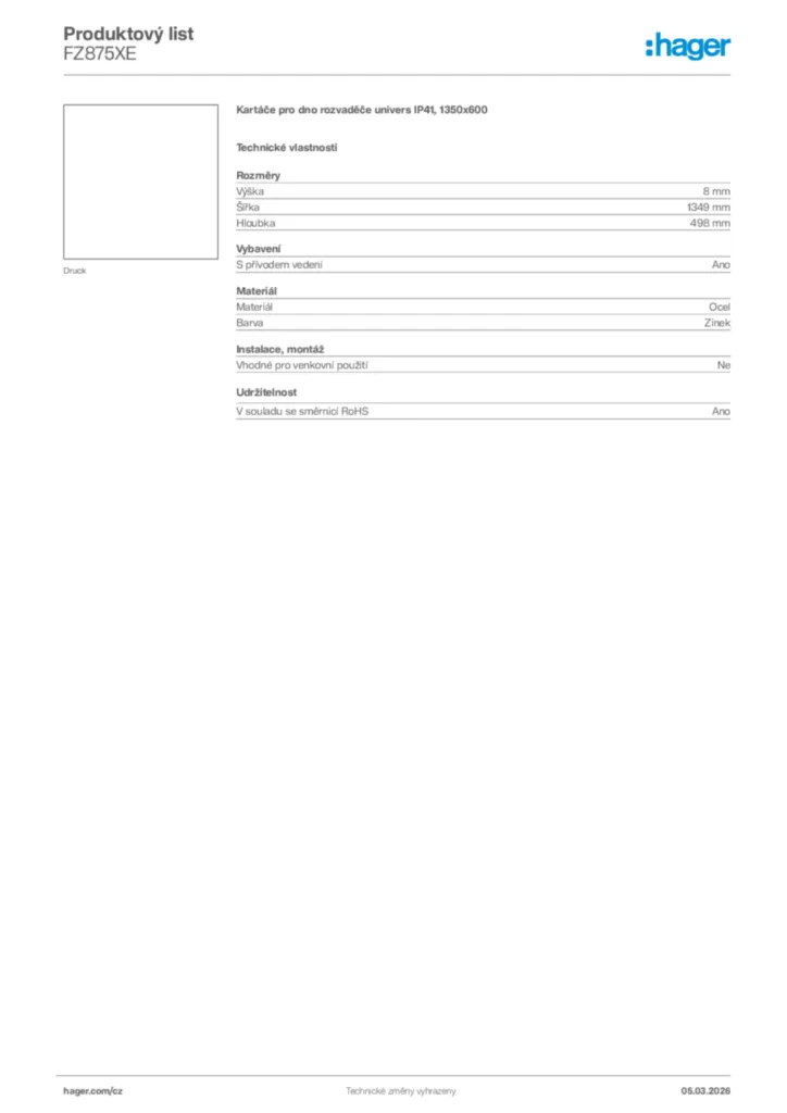 Obrázek Hager Product data sheet FZ875XE | Hager