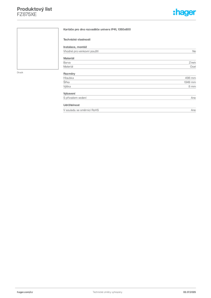 Obrázek Hager Produktový list FZ875XE | Hager