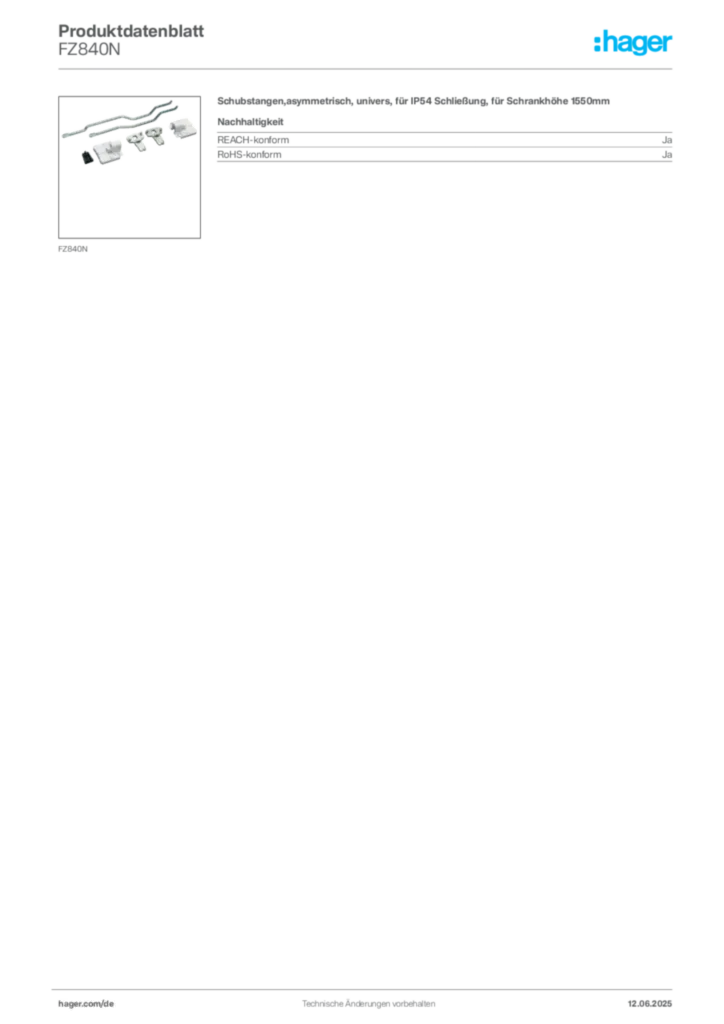 Hager Produktdatenblatt FZ840N