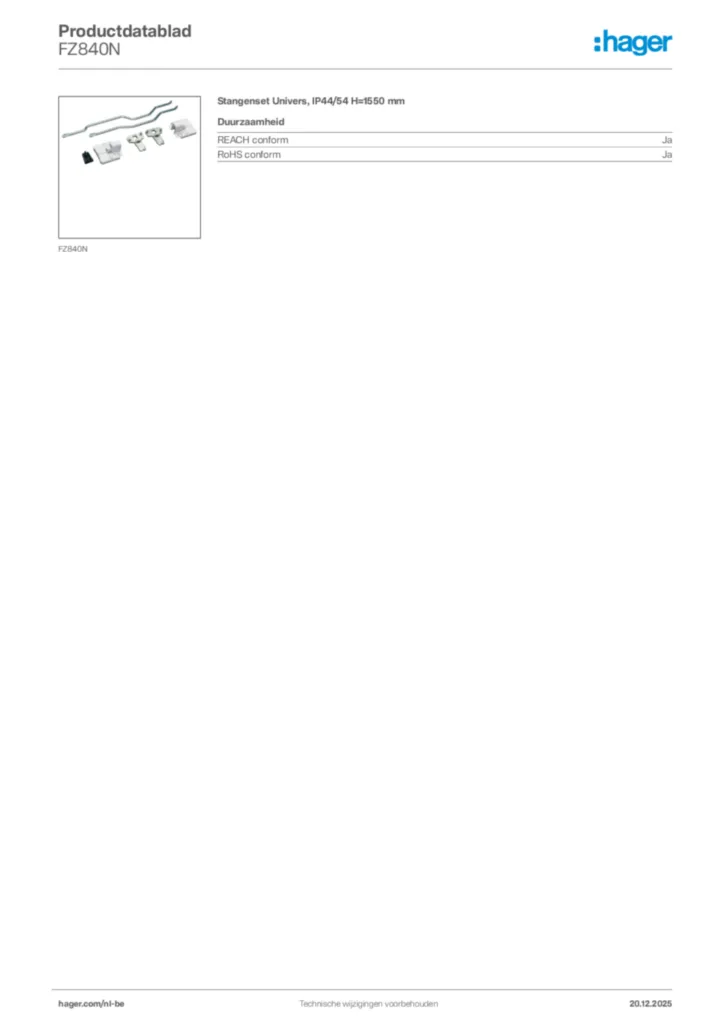 Afbeelding Hager Productdatablad FZ840N | Hager Belgium