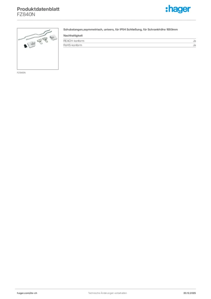 Bild Hager Produktdatenblatt FZ840N | Hager Schweiz