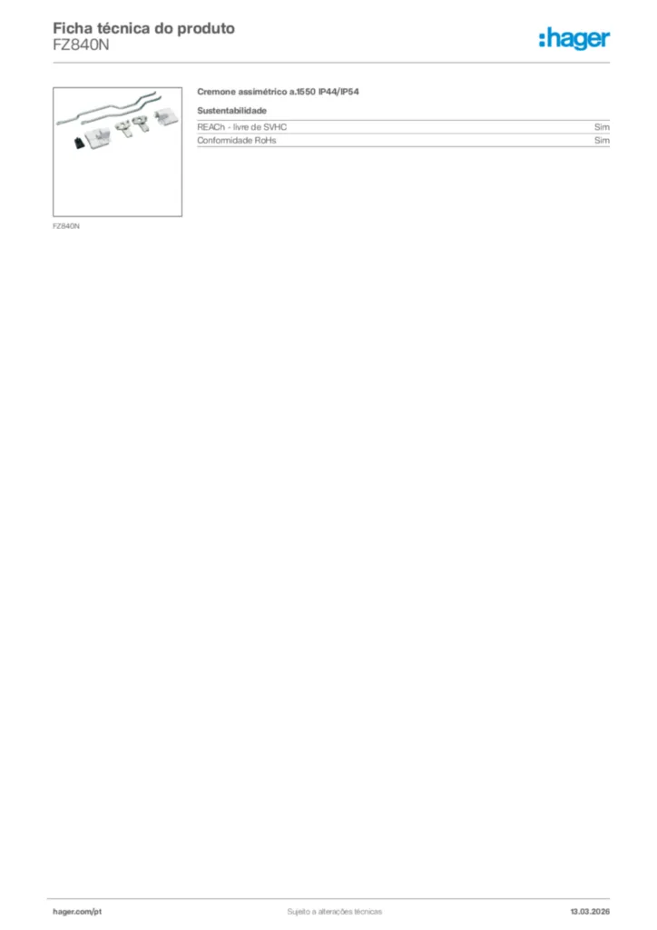 Imagem Hager Ficha técnica do produto FZ840N | Hager Portugal