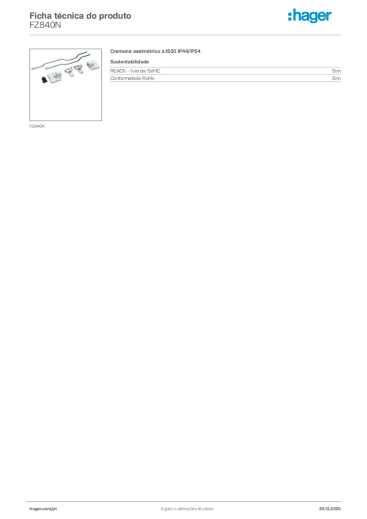 Imagem Hager Ficha técnica do produto FZ840N | Hager Portugal
