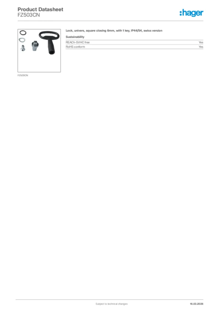 Image Hager Product data sheet FZ503CN  | Hager Africa