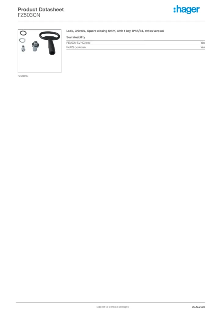 Image Hager Product data sheet FZ503CN  | Hager Africa