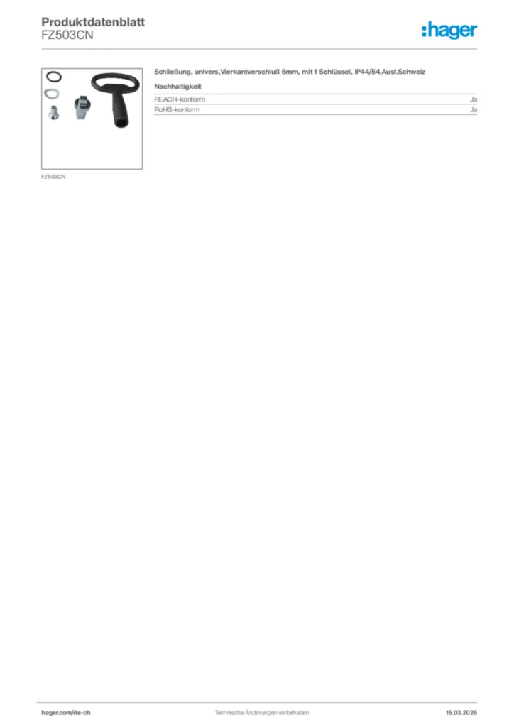 Bild Hager Produktdatenblatt FZ503CN | Hager Schweiz
