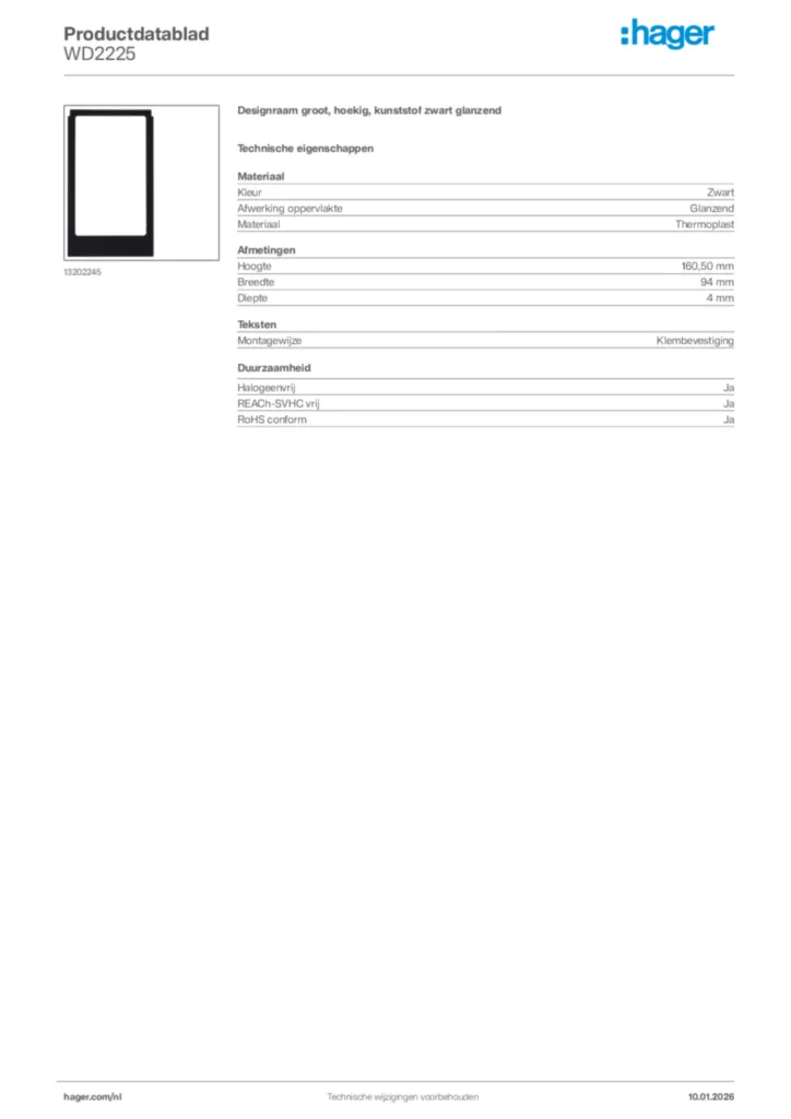 Afbeelding Hager Productdatablad WD2225 | Hager Nederland