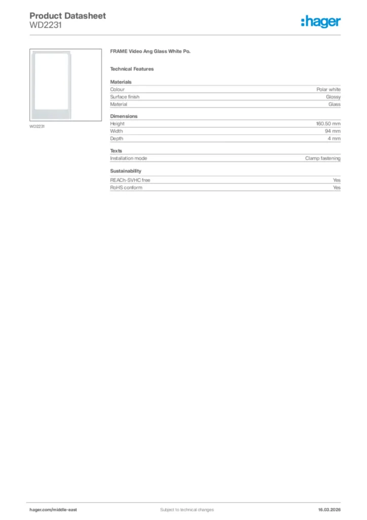 Image Hager Product data sheet WD2231  | Hager