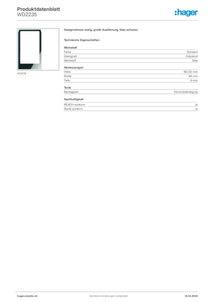 Bild Hager Produktdatenblatt WD2235 | Hager Schweiz