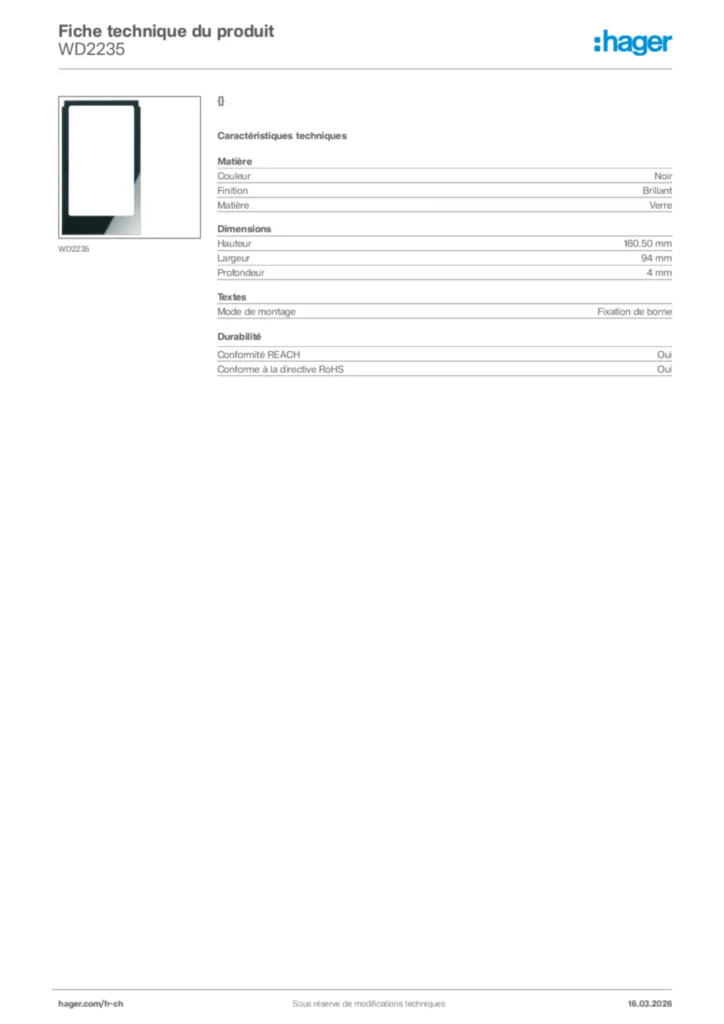 Image Hager Fiche technique du produit WD2235 | Hager Suisse