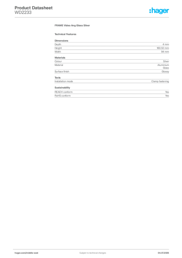 Image Hager Product data sheet WD2233  | Hager
