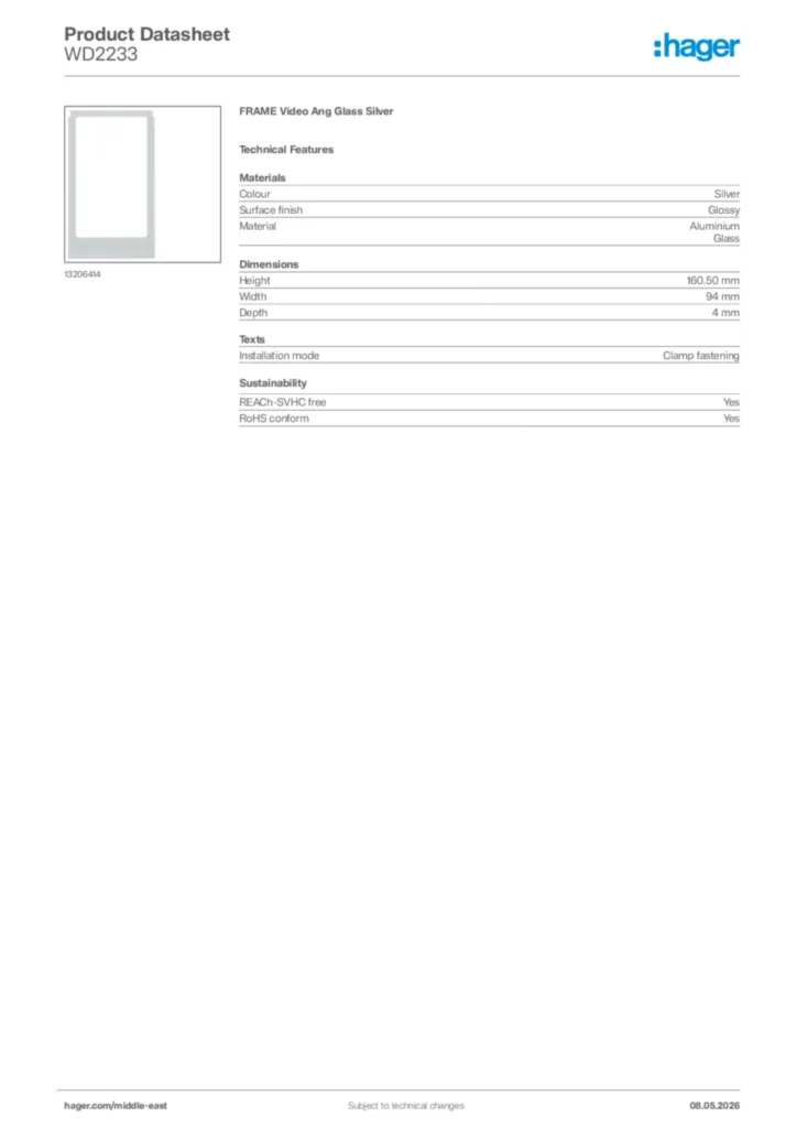 Image Hager Product data sheet WD2233  | Hager