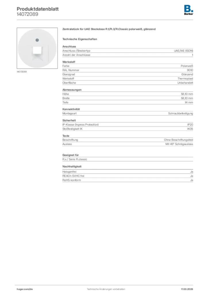 Bild Berker Produktdatenblatt 14072089 | Hager Deutschland