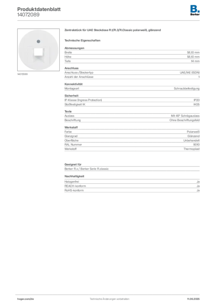 Bild Berker Produktdatenblatt 14072089 | Hager Deutschland