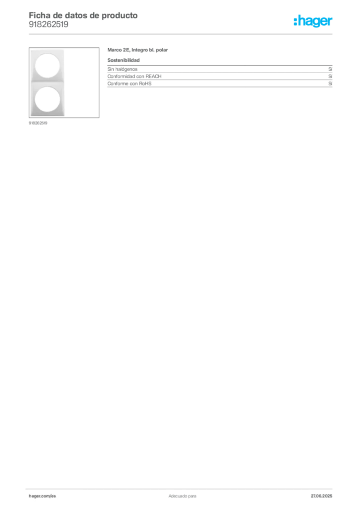 Imagen Hager Ficha de datos de producto 918262519 | Hager España