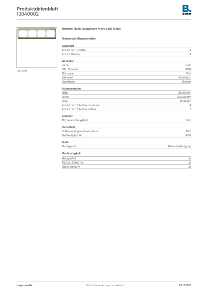 Bild Berker Produktdatenblatt 13840002 | Hager Deutschland