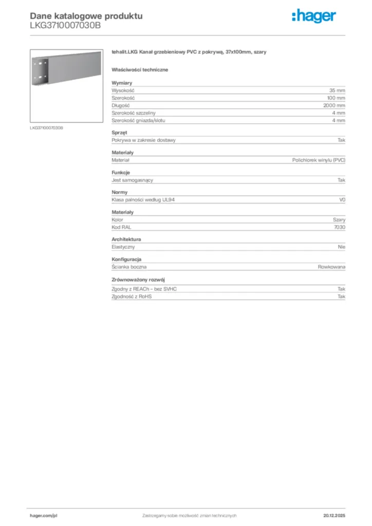 Zdjęcie Hager Dane katalogowe produktu LKG3710007030B | Hager Polska