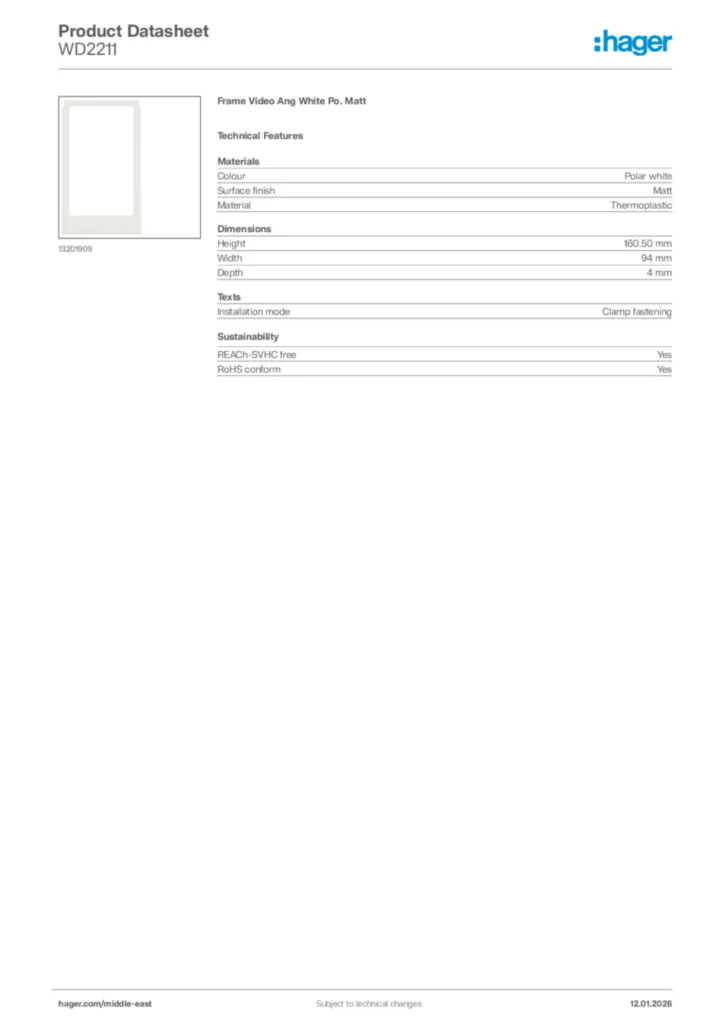 Image Hager Product data sheet WD2211  | Hager