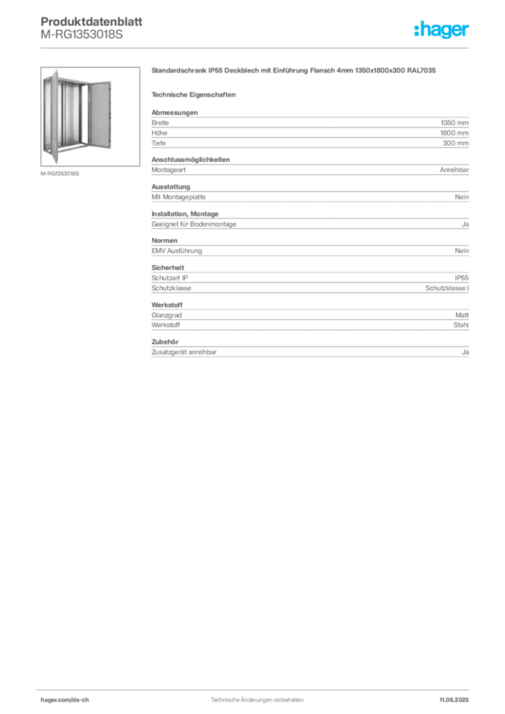 Bild Hager Produktdatenblatt M-RG1353018S | Hager Schweiz