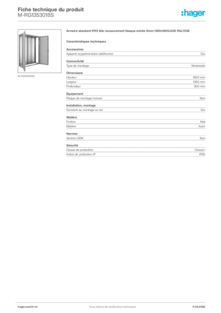 Image Hager Fiche technique du produit M-RG1353018S | Hager Suisse