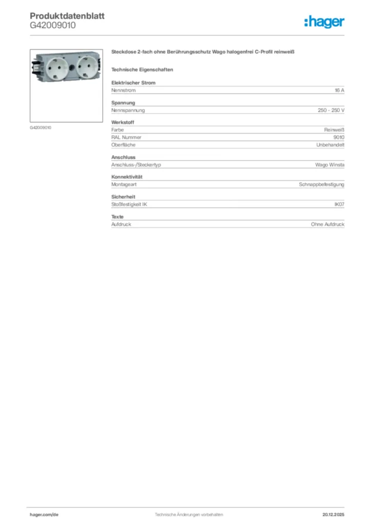 Bild Hager Produktdatenblatt G42009010 | Hager Deutschland