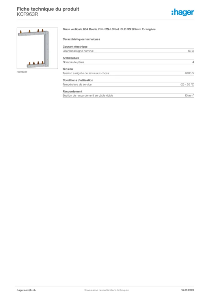 Image Hager Fiche technique du produit KCF963R | Hager Suisse